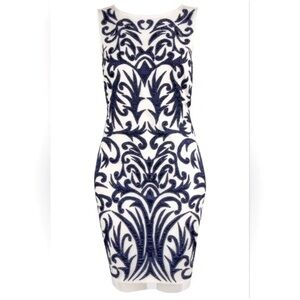 Aidan Mattox Beaded White and Navy Mini Dress